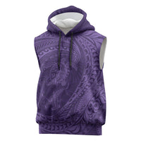 Hawaiian Turtle and Shark Sleeveless Hoodie Kakau Tribal with Polynesian Pattern Purple Color