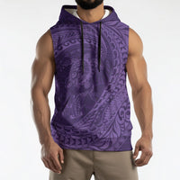 Hawaiian Turtle and Shark Sleeveless Hoodie Kakau Tribal with Polynesian Pattern Purple Color