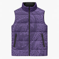 Hawaiian Turtle and Shark Sleeveless Puffer Jacket Kakau Tribal with Polynesian Pattern Purple Color