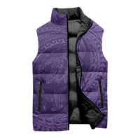 Hawaiian Turtle and Shark Sleeveless Puffer Jacket Kakau Tribal with Polynesian Pattern Purple Color