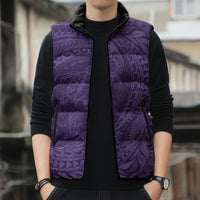 Hawaiian Turtle and Shark Sleeveless Puffer Jacket Kakau Tribal with Polynesian Pattern Purple Color