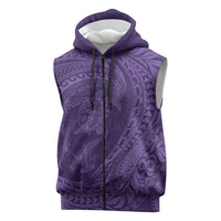 Hawaiian Turtle and Shark Sleeveless Zip Hoodie Kakau Tribal with Polynesian Pattern Purple Color