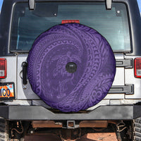 Hawaiian Turtle and Shark Spare Tire Cover Kakau Tribal with Polynesian Pattern Purple Color