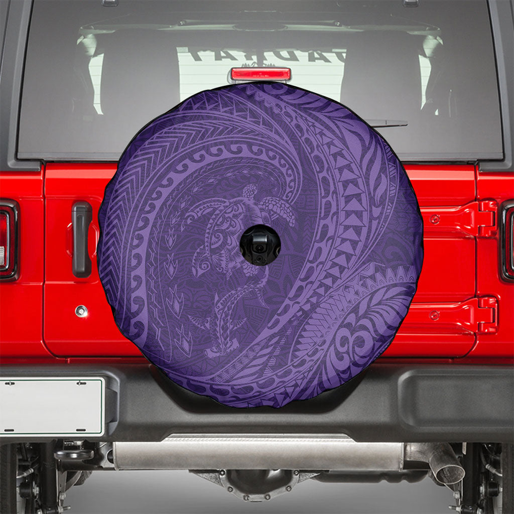 Hawaiian Turtle and Shark Spare Tire Cover Kakau Tribal with Polynesian Pattern Purple Color
