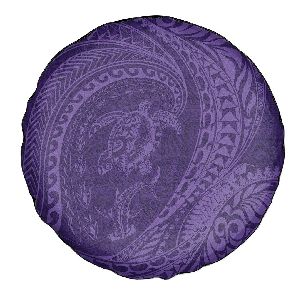 Hawaiian Turtle and Shark Spare Tire Cover Kakau Tribal with Polynesian Pattern Purple Color