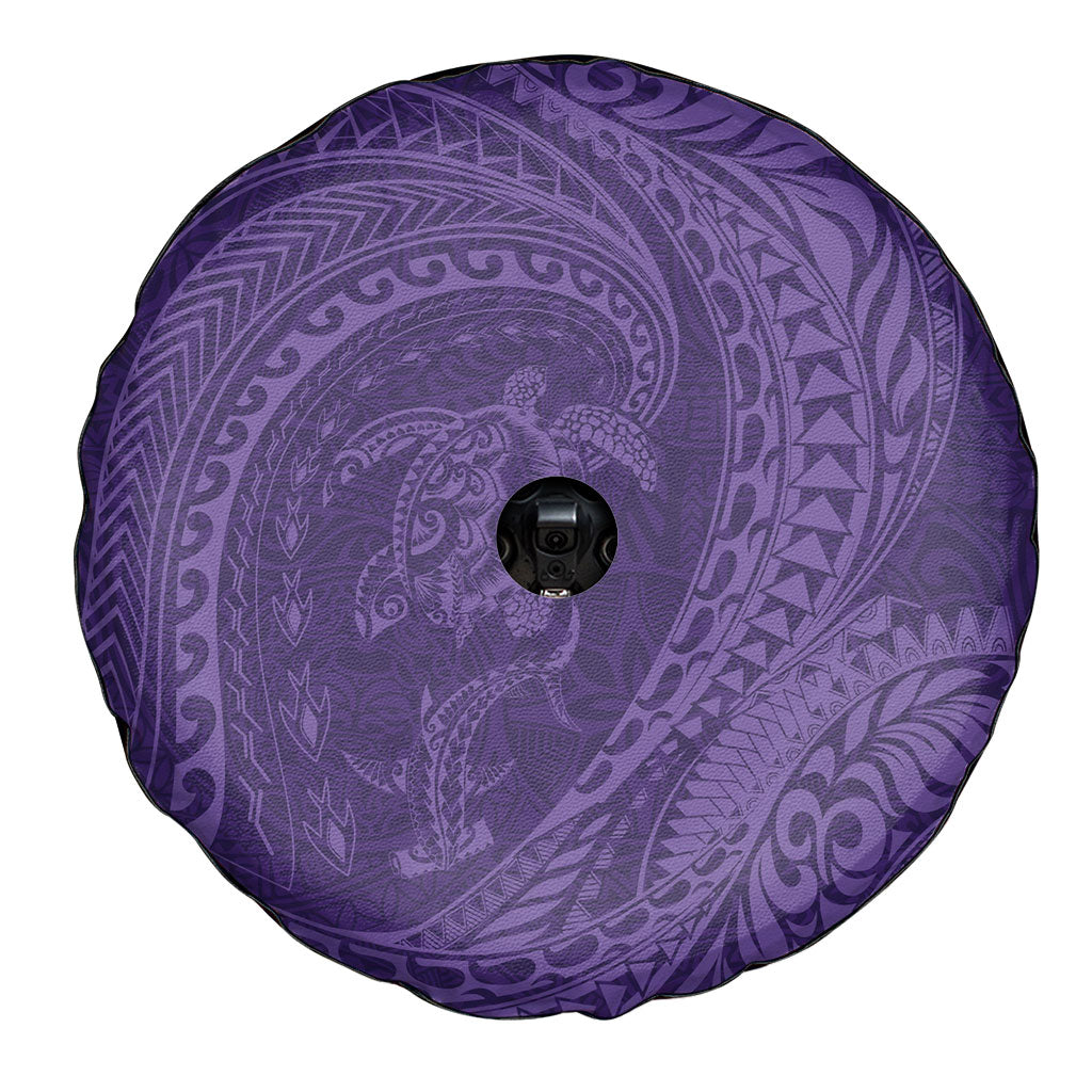 Hawaiian Turtle and Shark Spare Tire Cover Kakau Tribal with Polynesian Pattern Purple Color