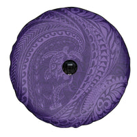 Hawaiian Turtle and Shark Spare Tire Cover Kakau Tribal with Polynesian Pattern Purple Color
