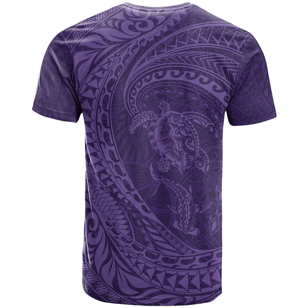 Hawaiian Turtle and Shark T Shirt Kakau Tribal with Polynesian Pattern Purple Color