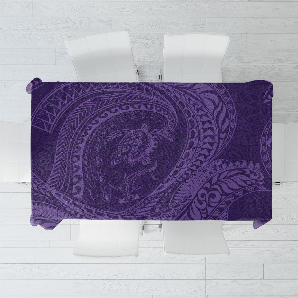 Hawaiian Turtle and Shark Tablecloth Kakau Tribal with Polynesian Pattern Purple Color
