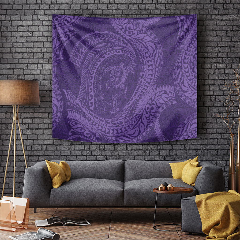 Hawaiian Turtle and Shark Tapestry Kakau Tribal with Polynesian Pattern Purple Color