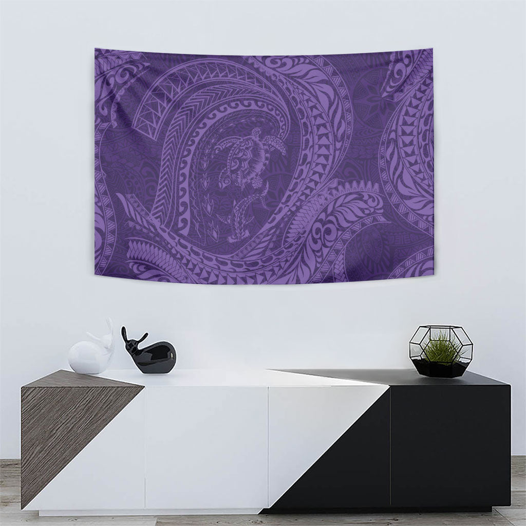 Hawaiian Turtle and Shark Tapestry Kakau Tribal with Polynesian Pattern Purple Color