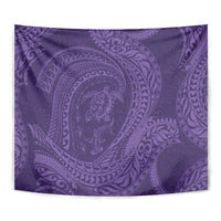 Hawaiian Turtle and Shark Tapestry Kakau Tribal with Polynesian Pattern Purple Color