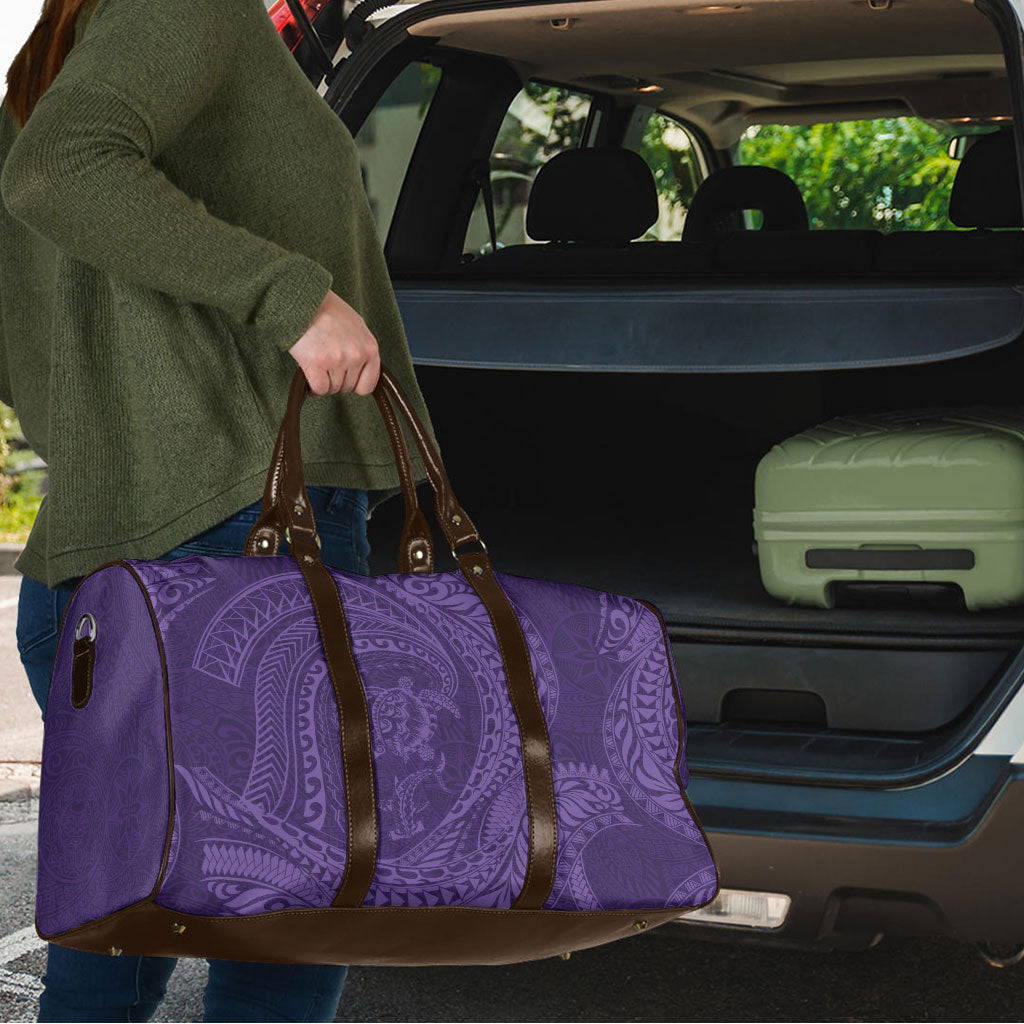 Hawaiian Turtle and Shark Travel Bag Kakau Tribal with Polynesian Pattern Purple Color