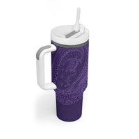 Hawaiian Turtle and Shark Tumbler With Handle Kakau Tribal with Polynesian Pattern Purple Color