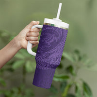 Hawaiian Turtle and Shark Tumbler With Handle Kakau Tribal with Polynesian Pattern Purple Color