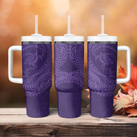 Hawaiian Turtle and Shark Tumbler With Handle Kakau Tribal with Polynesian Pattern Purple Color