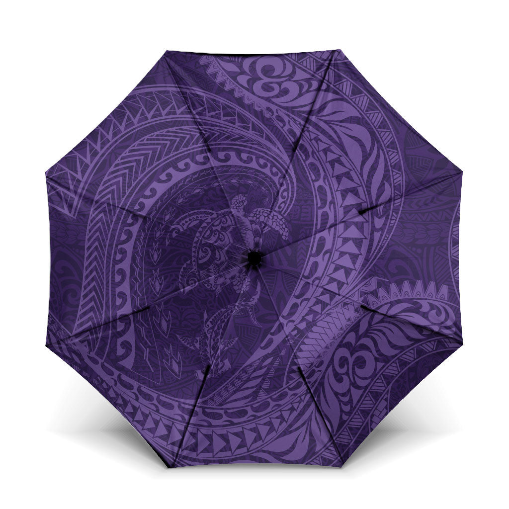 Hawaiian Turtle and Shark Umbrella Kakau Tribal with Polynesian Pattern Purple Color