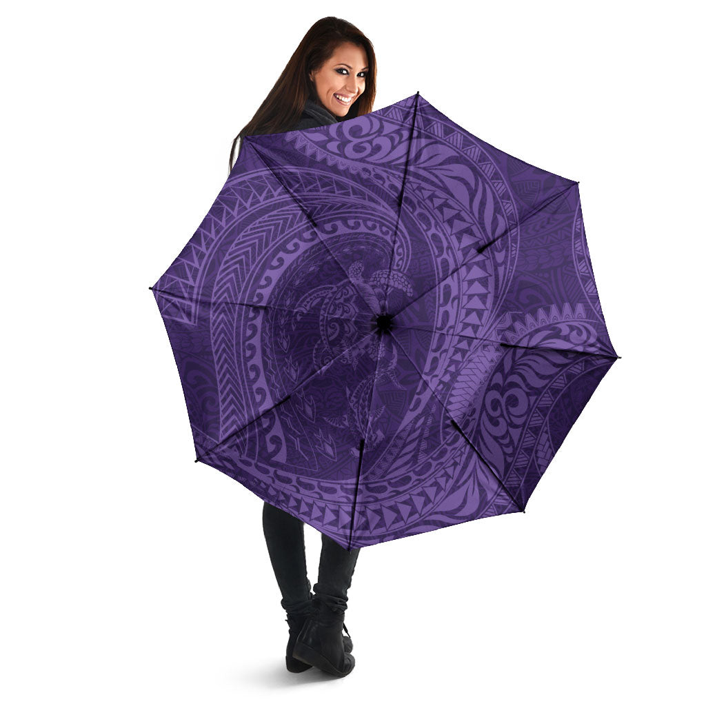 Hawaiian Turtle and Shark Umbrella Kakau Tribal with Polynesian Pattern Purple Color