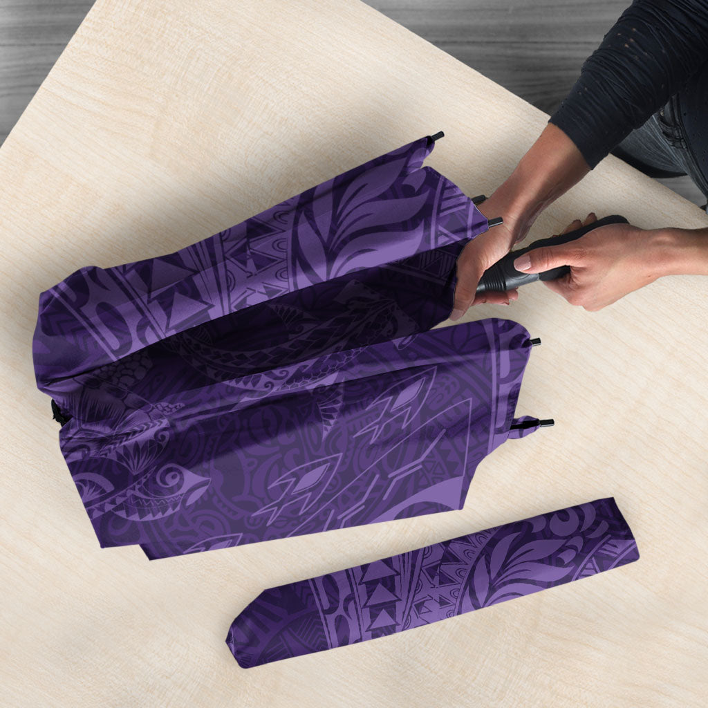 Hawaiian Turtle and Shark Umbrella Kakau Tribal with Polynesian Pattern Purple Color