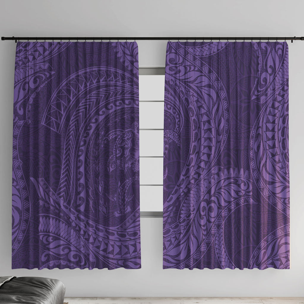 Hawaiian Turtle and Shark Window Curtain Kakau Tribal with Polynesian Pattern Purple Color