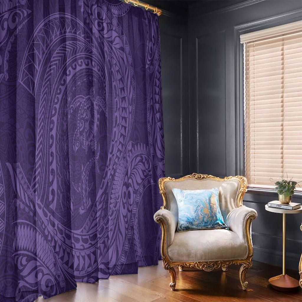 Hawaiian Turtle and Shark Window Curtain Kakau Tribal with Polynesian Pattern Purple Color