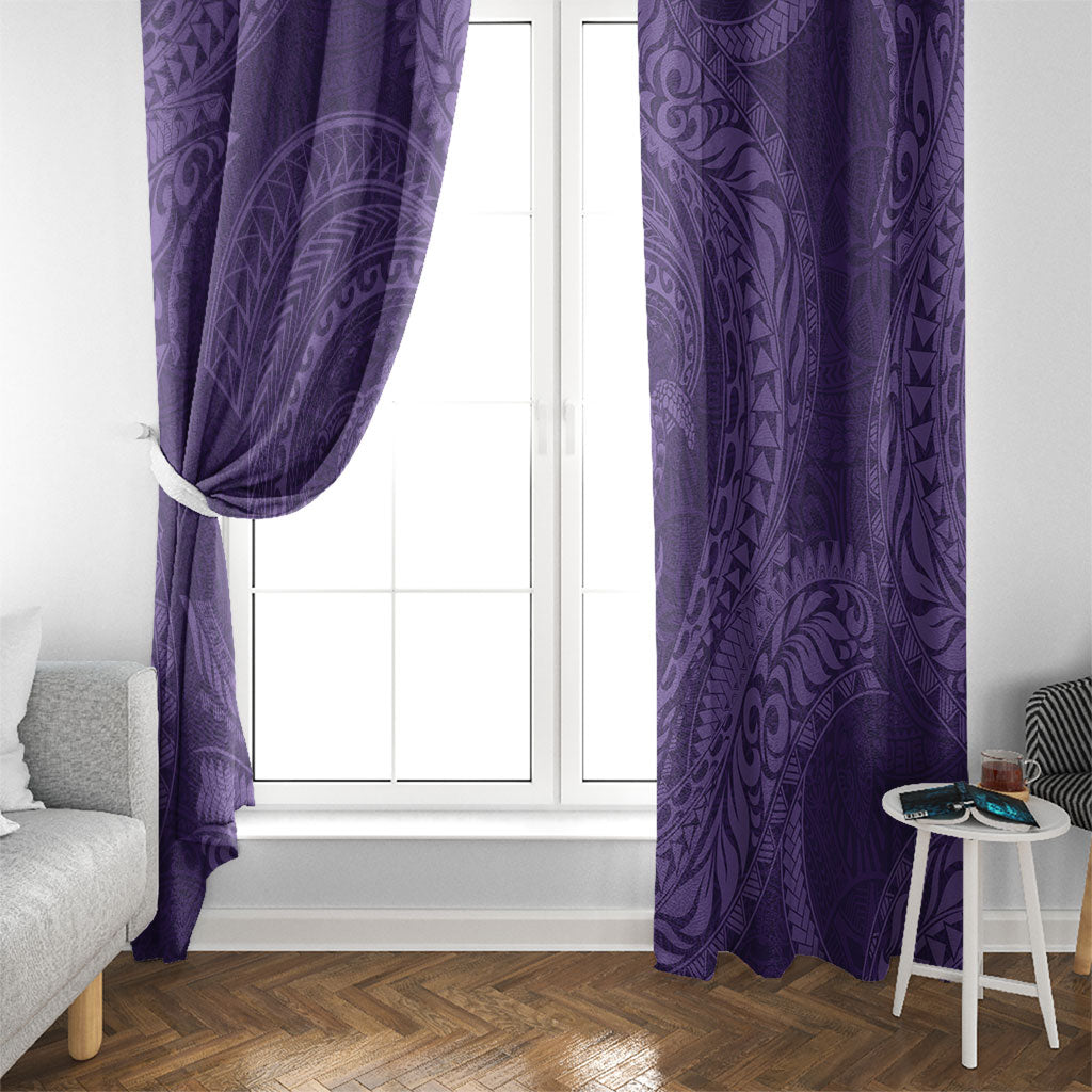 Hawaiian Turtle and Shark Window Curtain Kakau Tribal with Polynesian Pattern Purple Color