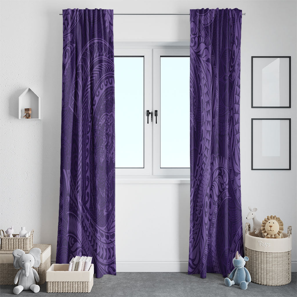 Hawaiian Turtle and Shark Window Curtain Kakau Tribal with Polynesian Pattern Purple Color