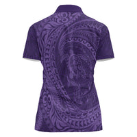 Hawaiian Turtle and Shark Women Polo Shirt Kakau Tribal with Polynesian Pattern Purple Color
