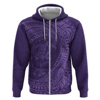 Hawaiian Turtle and Shark Zip Hoodie Kakau Tribal with Polynesian Pattern Purple Color