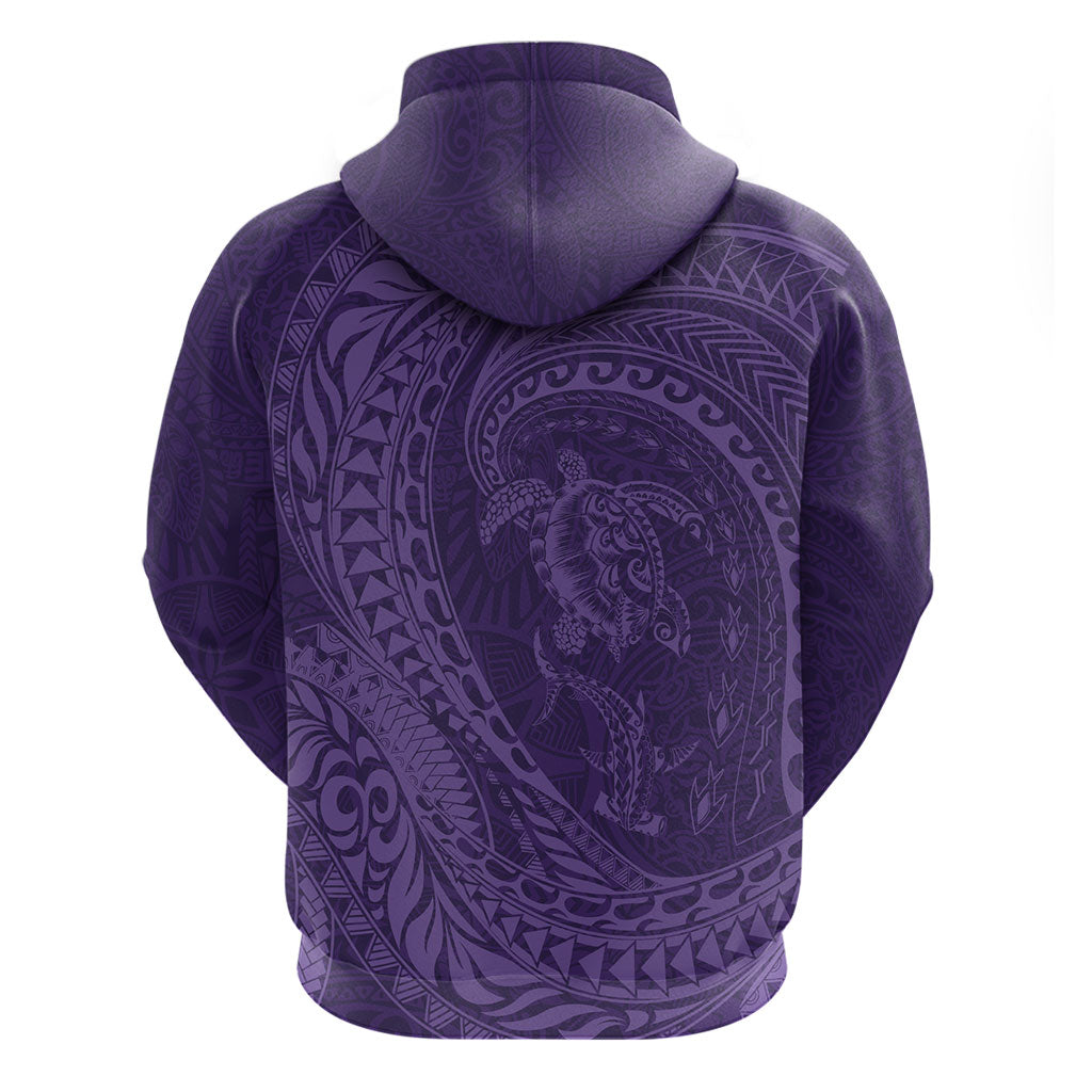 Hawaiian Turtle and Shark Zip Hoodie Kakau Tribal with Polynesian Pattern Purple Color