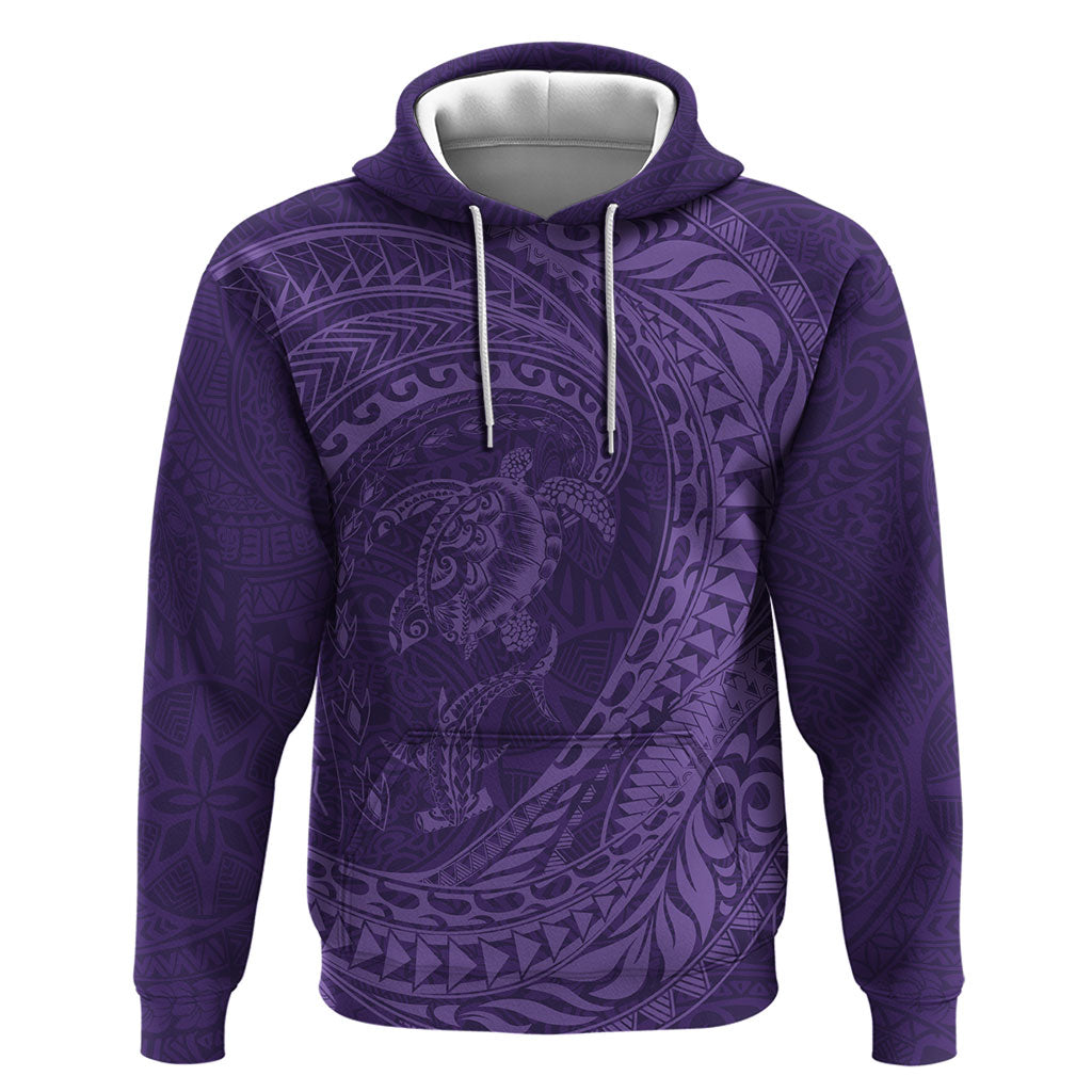 Hawaiian Turtle and Shark Zip Hoodie Kakau Tribal with Polynesian Pattern Purple Color