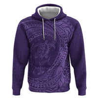 Hawaiian Turtle and Shark Zip Hoodie Kakau Tribal with Polynesian Pattern Purple Color