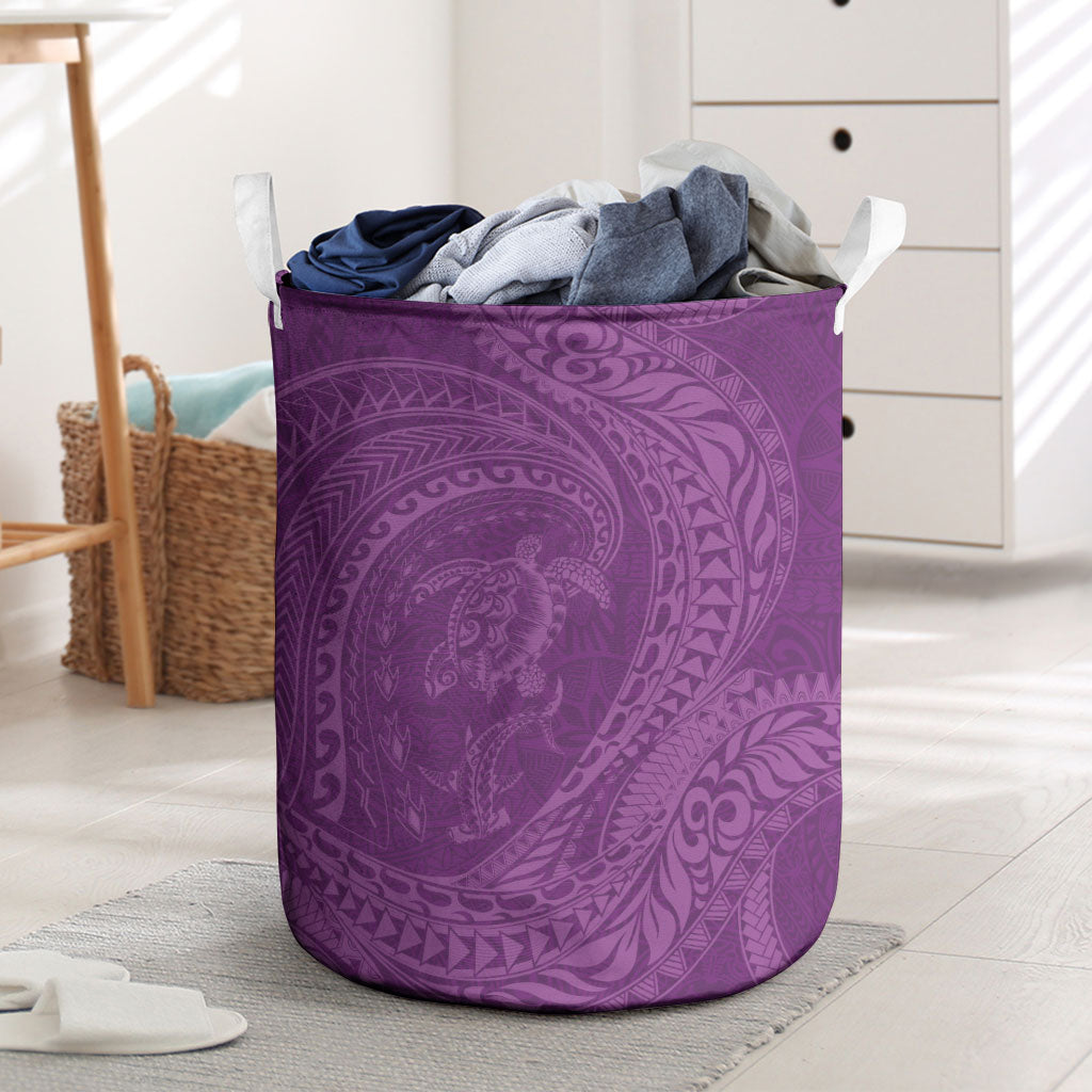 Hawaiian Turtle and Shark Laundry Basket Kakau Tribal with Polynesian Pattern Pink Color