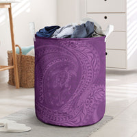 Hawaiian Turtle and Shark Laundry Basket Kakau Tribal with Polynesian Pattern Pink Color