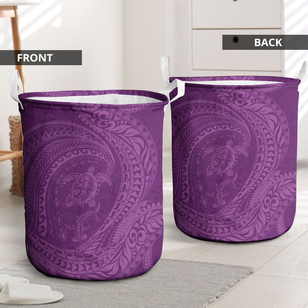 Hawaiian Turtle and Shark Laundry Basket Kakau Tribal with Polynesian Pattern Pink Color