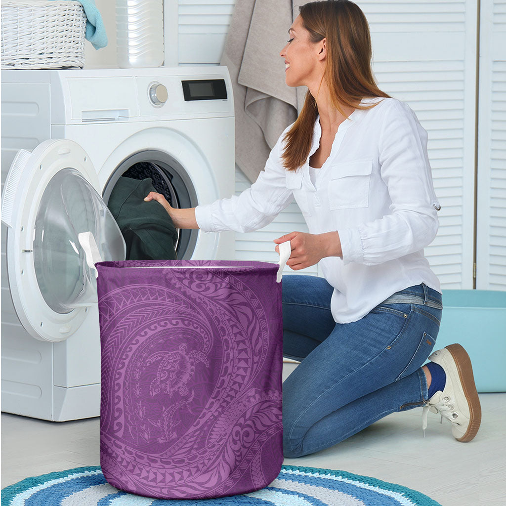 Hawaiian Turtle and Shark Laundry Basket Kakau Tribal with Polynesian Pattern Pink Color