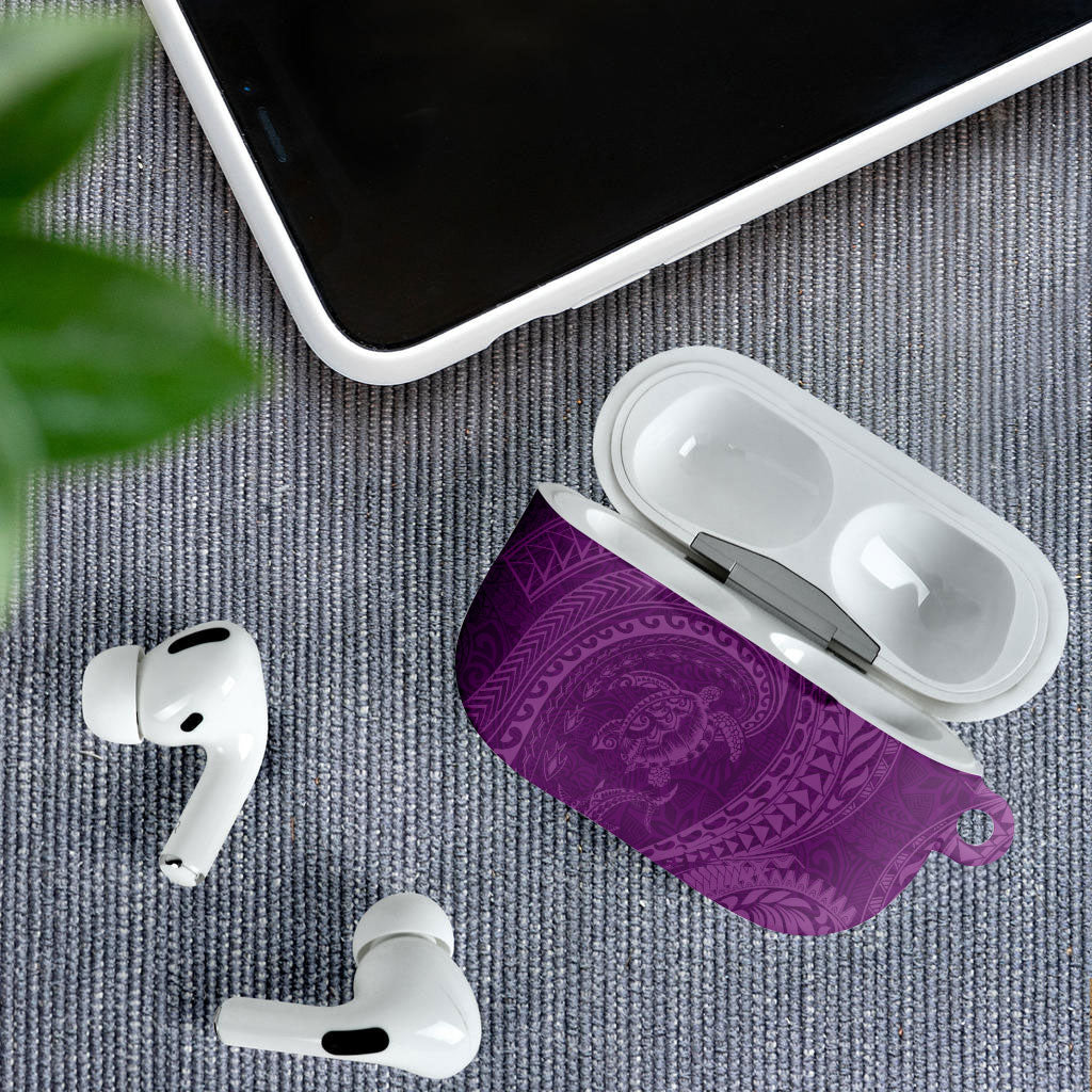 Hawaiian Turtle and Shark AirPods Case Kakau Tribal with Polynesian Pattern Pink Color