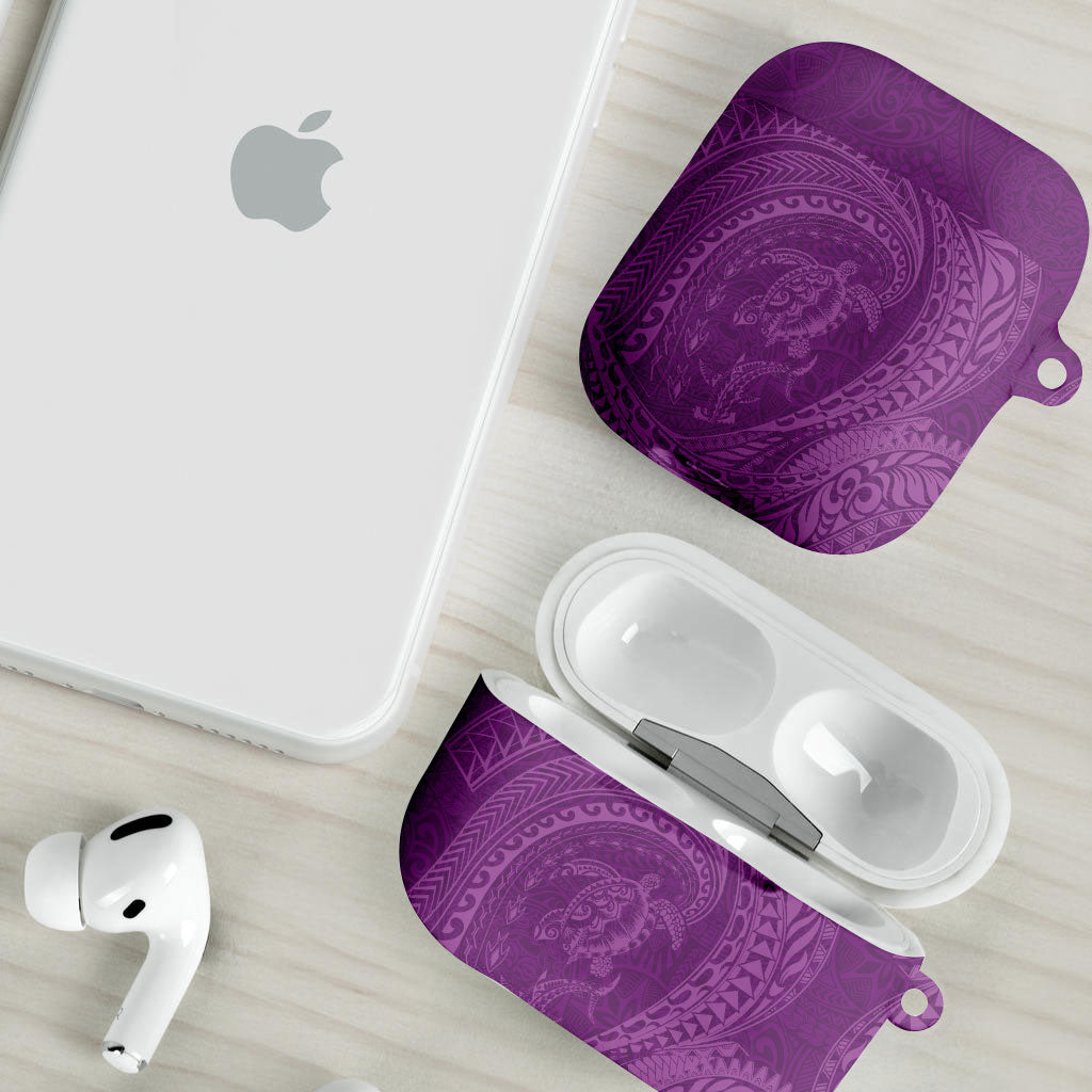 Hawaiian Turtle and Shark AirPods Case Kakau Tribal with Polynesian Pattern Pink Color