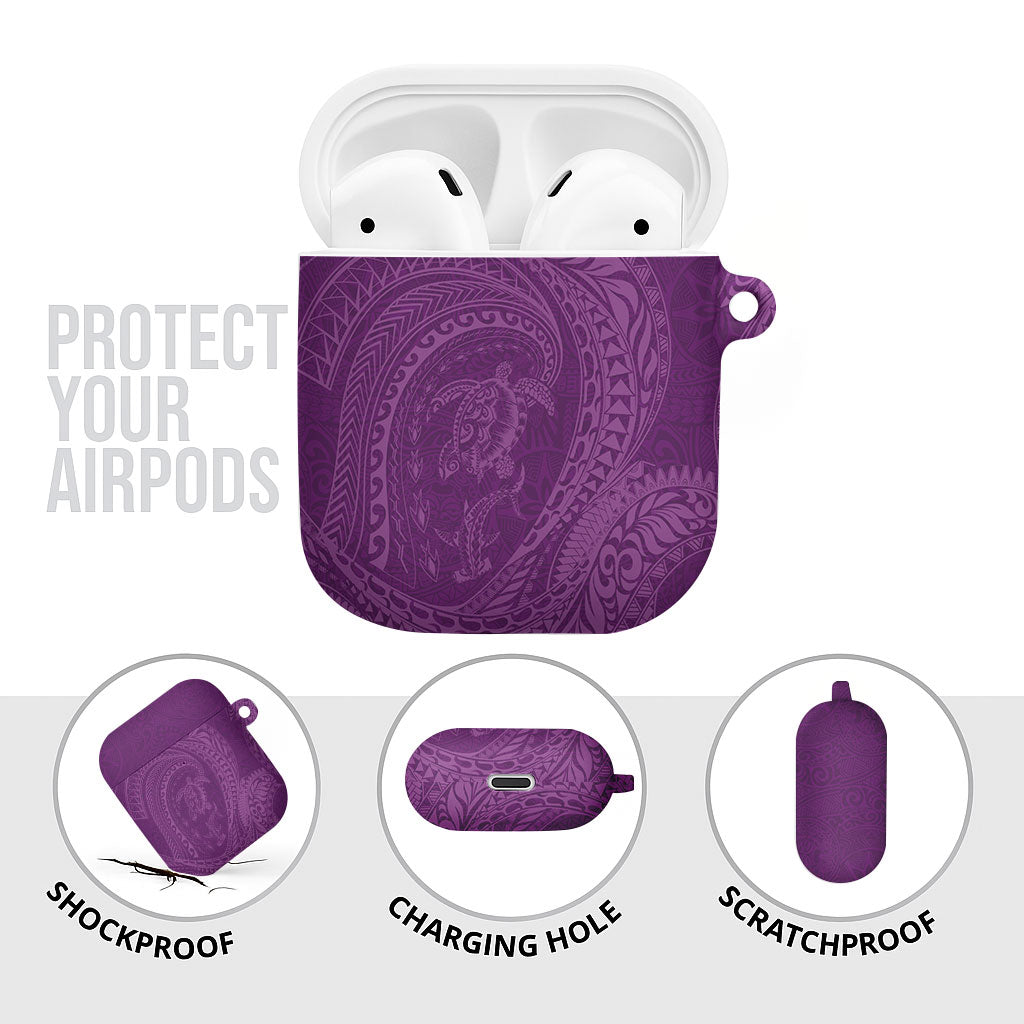 Hawaiian Turtle and Shark AirPods Case Kakau Tribal with Polynesian Pattern Pink Color