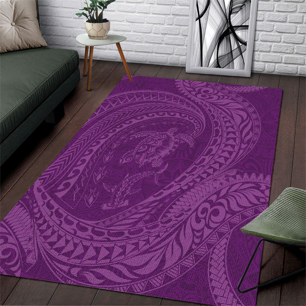 Hawaiian Turtle and Shark Area Rug Kakau Tribal with Polynesian Pattern Pink Color