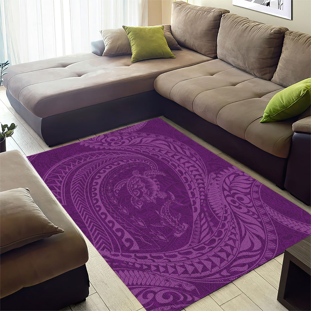 Hawaiian Turtle and Shark Area Rug Kakau Tribal with Polynesian Pattern Pink Color