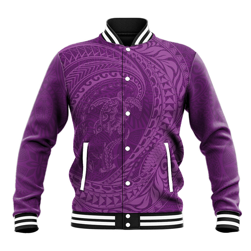 Hawaiian Turtle and Shark Baseball Jacket Kakau Tribal with Polynesian Pattern Pink Color