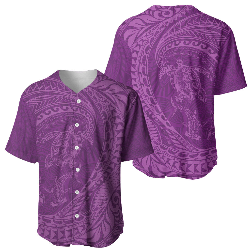 Hawaiian Turtle and Shark Baseball Jersey Kakau Tribal with Polynesian Pattern Pink Color