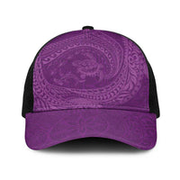 Hawaiian Turtle and Shark Baseball Net Cap Kakau Tribal with Polynesian Pattern Pink Color