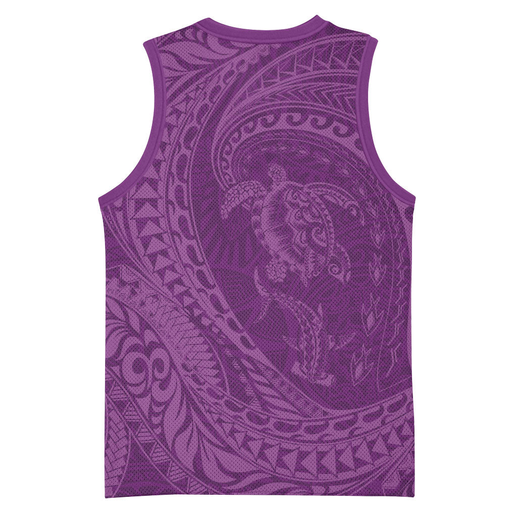 Hawaiian Turtle and Shark Basketball Jersey Kakau Tribal with Polynesian Pattern Pink Color