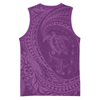 Hawaiian Turtle and Shark Basketball Jersey Kakau Tribal with Polynesian Pattern Pink Color