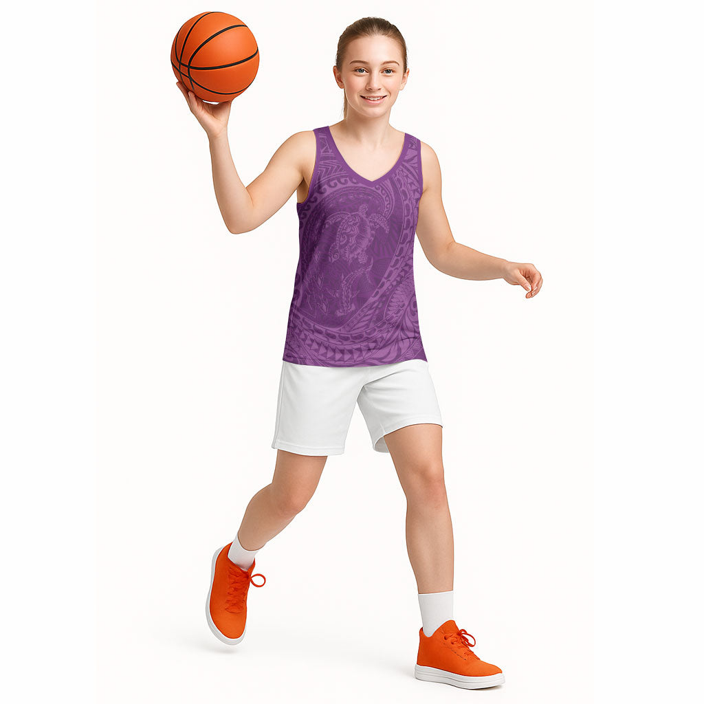 Hawaiian Turtle and Shark Basketball Jersey Kakau Tribal with Polynesian Pattern Pink Color