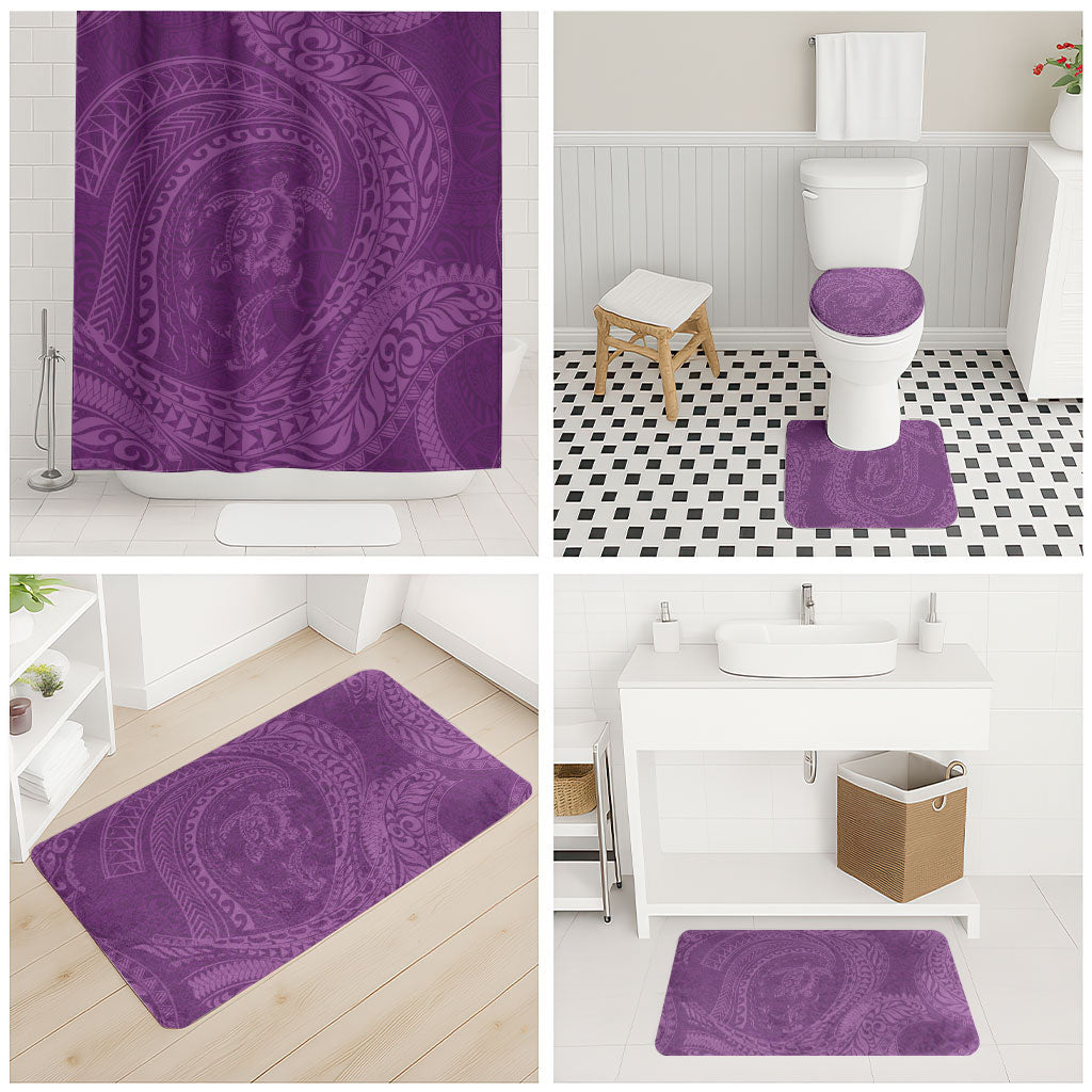 Hawaiian Turtle and Shark Bathroom Set Kakau Tribal with Polynesian Pattern Pink Color