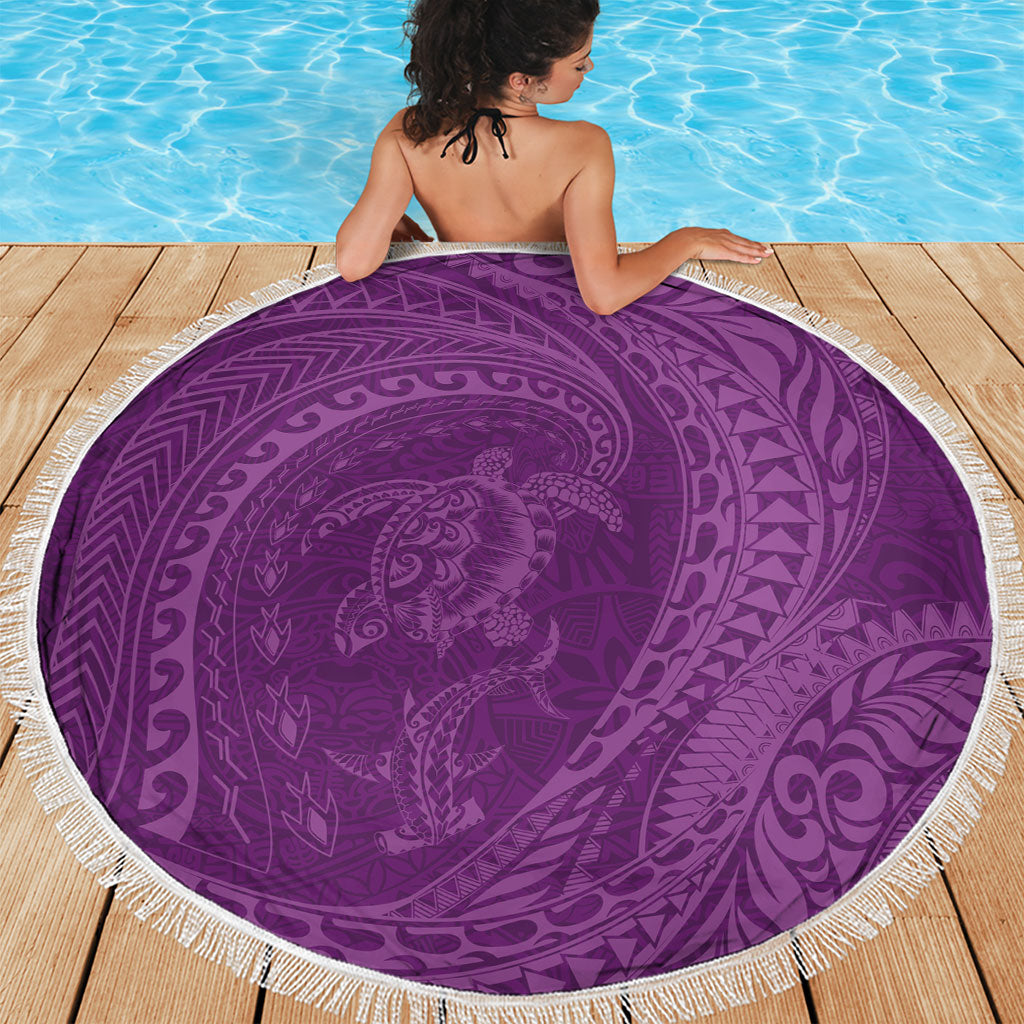 Hawaiian Turtle and Shark Beach Blanket Kakau Tribal with Polynesian Pattern Pink Color