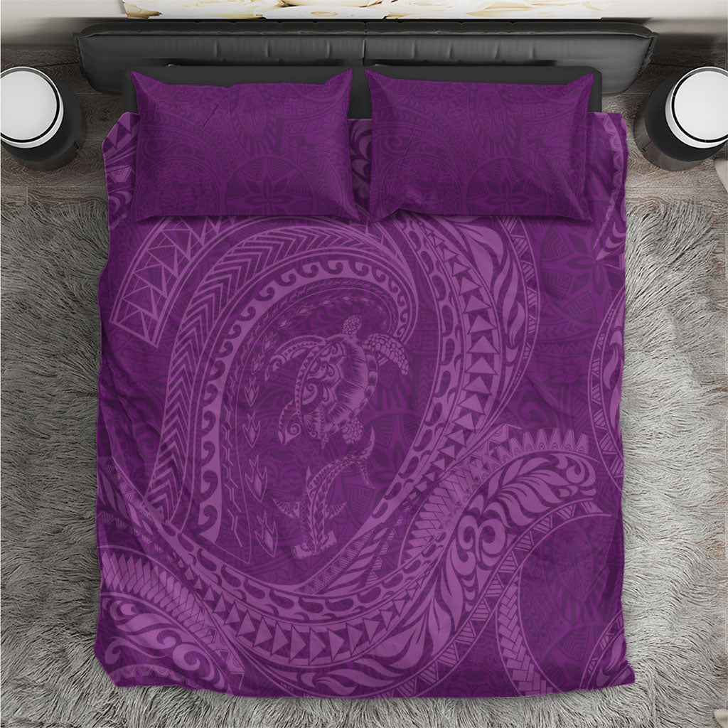 Hawaiian Turtle and Shark Bedding Set Kakau Tribal with Polynesian Pattern Pink Color